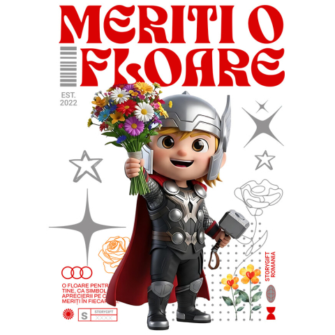 Sticker Personalizat - Sticker Cu Thor - Flori Magice din Lumea Disney Adeziv, Vinyl,  cu Margini Albe, PVC Vinyl