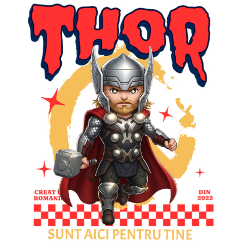 Sticker Personalizat - Sticker Cu THOR Lumea Disney Plina de Actiune Adeziv, Vinyl,  cu Margini Albe, PVC Vinyl