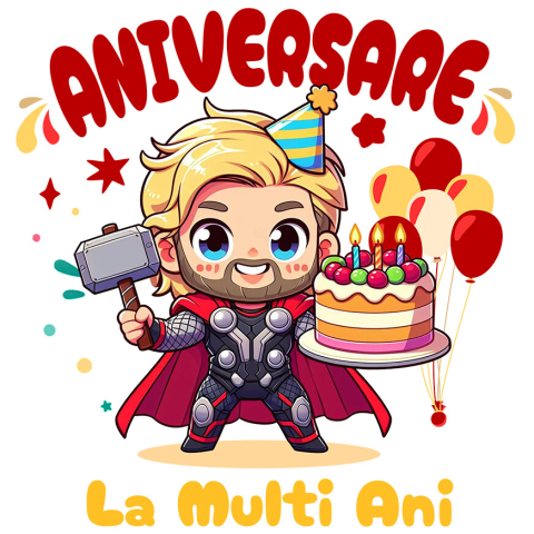 Sticker Personalizat - Sticker Cu Thor – Puterea Cadourilor de Ziua Ta Adeziv, Vinyl,  cu Margini Albe, PVC Vinyl