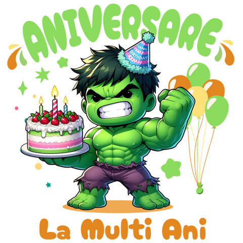 Sticker Personalizat - Sticker Cu Transforma Ziua Lui intr-o Petrecere Hulk Adeziv, Vinyl,  cu Margini Albe, PVC Vinyl