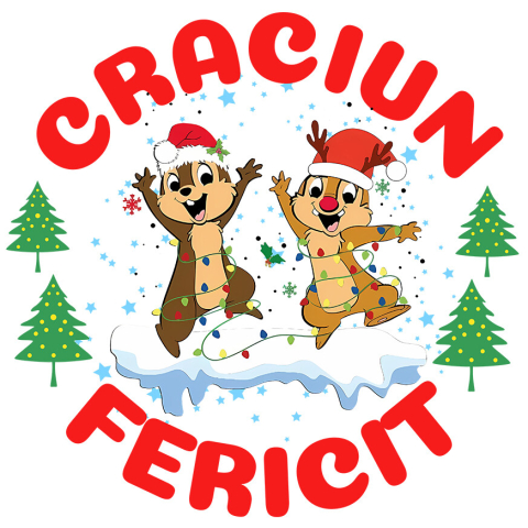 Sticker Personalizat - Sticker Cu Univers Disney cu Chip si Dale de Craciun Adeziv, Vinyl,  cu Margini Albe, PVC Vinyl