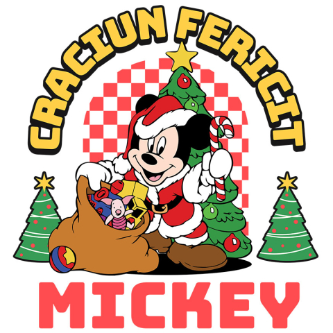 Desene Animate - Sticker Cu Univers Disney cu Mickey Mouse de Craciun Adeziv, Vinyl,  cu Margini Albe, PVC Vinyl