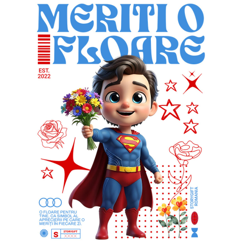 Sticker Personalizat - Sticker Cu Univers Disney cu Superman si Flori Adeziv, Vinyl,  cu Margini Albe, PVC Vinyl