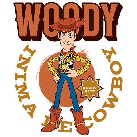 Stickere - Sticker Cu Woody la datorie, cu zambet si caciula Adeziv, Vinyl,  cu Margini Albe, PVC Vinyl
