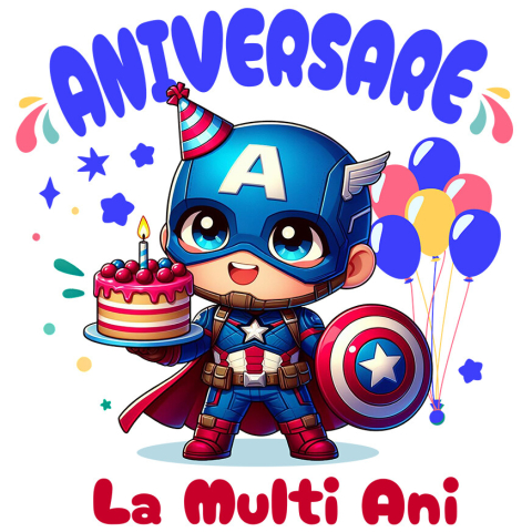 Sticker Personalizat - Sticker Cu Zi de Nastere cu Scut si Curaj – Captain America Adeziv, Vinyl,  cu Margini Albe, PVC Vinyl