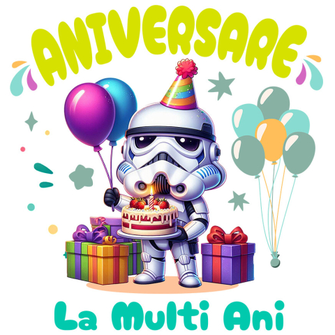 Sticker Personalizat - Sticker Cu Zi de Nastere in Stil Galactic – Cadouri Stormtrooper Adeziv, Vinyl,  cu Margini Albe, PVC Vinyl