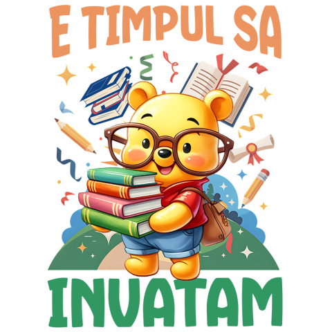 Sticker Personalizat - Sticker Cu Zile de Distractie si Invatare cu Winnie Adeziv, Vinyl,  cu Margini Albe, PVC Vinyl