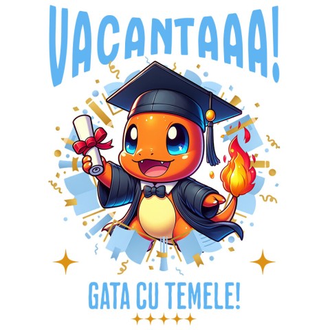 Sticker Personalizat - Sticker Cu Zile Vesel de Vacanta cu Charmander si Diplome Adeziv, Vinyl,  cu Margini Albe, PVC Vinyl