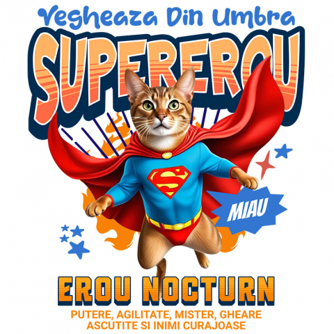 Sticker Adeziv Autocolant Personalizat Pisică Abyssinian Supererou – Design Personalizat pentru Iubitorii de Animale și Familie