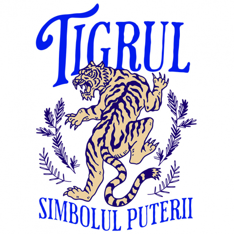 ANIMALE - Sticker Adeziv Autocolant Personalizat „Tigru Furios și Puternic – Simbolul Puterii Cadou Motivational Personalizat pentru Familie, Tați și Prieteni”