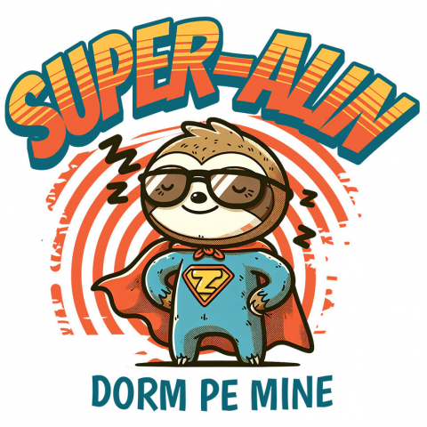 Supereroi - Sticker Adeziv Autocolant Personalizat Animal Lenes Cu Costum De Super Erou – Cadou Personalizat „Super-Alin Dorm Pe Mine”