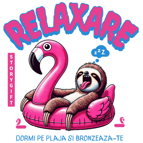 Sticker Adeziv Autocolant Personalizat Animal Leneș Pe Flamingo – Cadou Personalizat Amuzant Pentru Relaxare