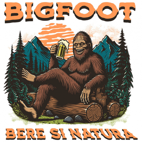 bauturi - Sticker Adeziv Autocolant Personalizat „Bigfoot în Pădure cu Bere - Cadou Personalizat pentru Iubitorii de Natură și Relaxare”