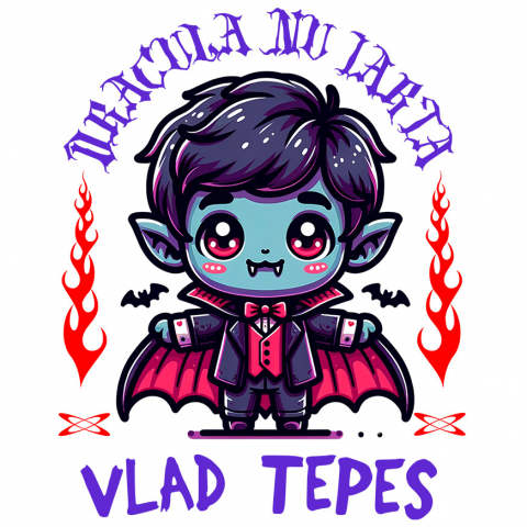 BASME - Sticker Adeziv Autocolant Personalizat Vampir Vlad Țepeș Halloween - Cadouri Personalizate cu Colți, Lilieci și Text Dracula