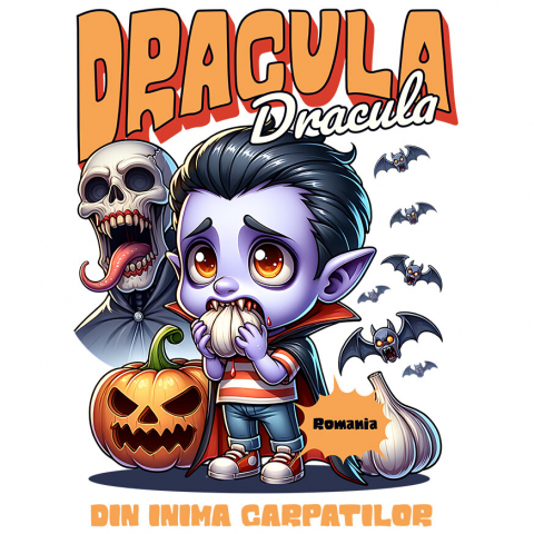 BASME - Sticker Adeziv Autocolant Personalizat Animație Vampir cu Usturoi Text Dracula - Cadouri Personalizate Halloween pentru Familie, Copii, Tati și Prieteni