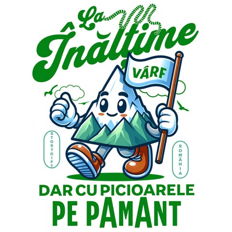 CALATORIE - Sticker Adeziv Autocolant Personalizat "Vârf de Munte – Cadou Personalizat cu Mesajul ‘La Înălțime, Dar Cu Picioarele pe Pământ’ pentru Iubitorii de Aventură Montană"