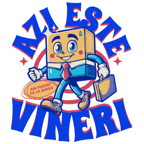 Sticker Adeziv Autocolant Personalizat Animație Veselă în Costum Elegant – Cravată, Servietă și Viața de Birou