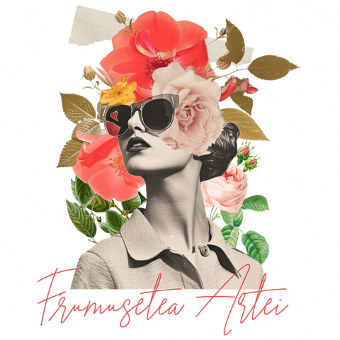 Sticker Adeziv Autocolant Personalizat Artă Abstractă Chip Feminin cu Ochelari și Text „Frumusețea Artei” | Cadouri Personalizate pentru Femei și Familie