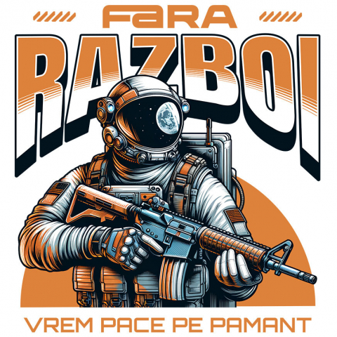 Sticker Adeziv Autocolant Personalizat Astronaut cu Armură și Mesaj de Pace "Fără Război, Vrem Pace Pe Pământ" - Cadouri Personalizate pentru Familie și Prieteni