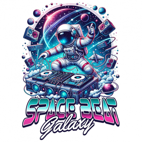 Sticker Adeziv Autocolant Personalizat Astronaut DJ în Spațiu - Petrecere Cosmică - Produse Personalizate Unice