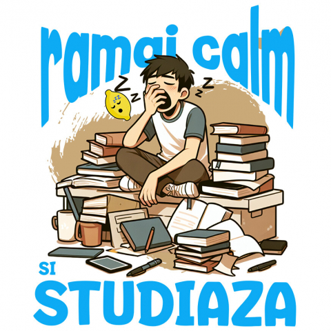 EDUCATIE - Sticker Adeziv Autocolant Personalizat Băiat Extenuat și Somnoros Cu Teanc de Cărți | Motivație pentru Studii la Facultate