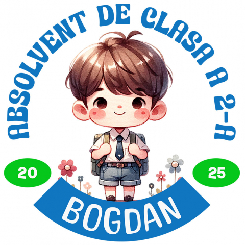 EDUCATIE - Sticker Adeziv Autocolant Personalizat Băiat Școlar cu Breton și Rucsac Personalizat „Absolvent de Clasa a 2-a Bogdan” - Cadou Educativ
