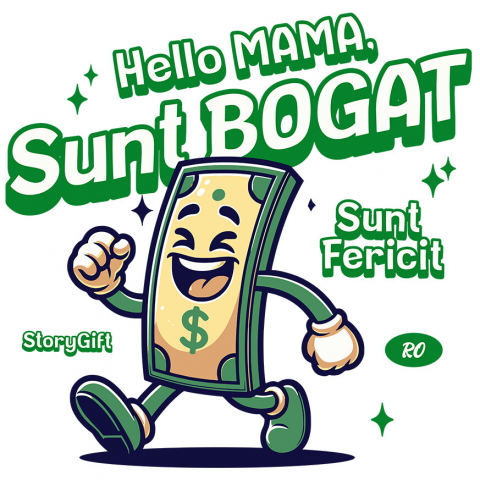 BANI - Sticker Adeziv Autocolant Personalizat Bancnota Verde Dolar Vesela - Cadou Personalizat Haios pentru Familie și Prieteni