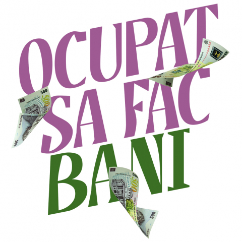 BANI - Sticker Adeziv Autocolant Personalizat Bancnota 500 Lei în Zbor – „Sunt Ocupat Să Fac Bani” – Cadou Personalizat pentru Familie, Tati, Copii, Prieteni