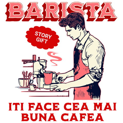 Sticker Personalizat - Sticker Adeziv Autocolant Personalizat Bărbat Barista – Pasiune pentru Cafea și Meseria Perfectă