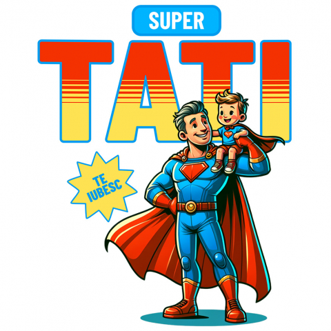 Tata - Sticker Adeziv Autocolant Personalizat Cadouri Personalizate Tata și Copii | Costum Superman, Eroul Meu, Iubire și Dragoste
