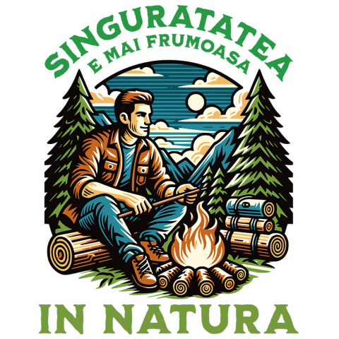 CALATORIE - Sticker Adeziv Autocolant Personalizat "Foc de Tabără în Pădure – Aventura Singurătății în Natură"