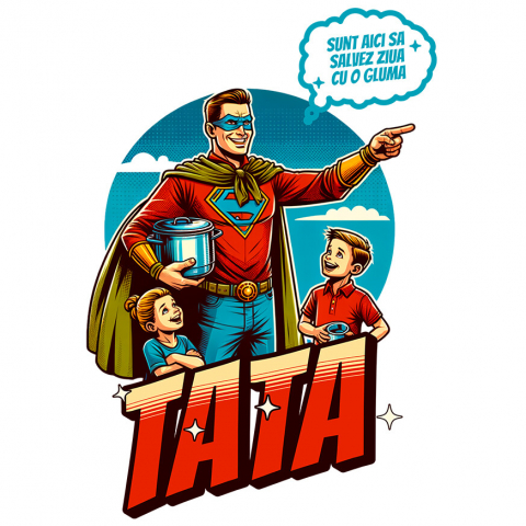 Tata - Sticker Adeziv Autocolant Personalizat Bărbat În Costum De Super Erou Cu Glumă – Cadou Personalizat „Sunt Aici Ca Să Salvez Ziua Cu O Glumă Tata”