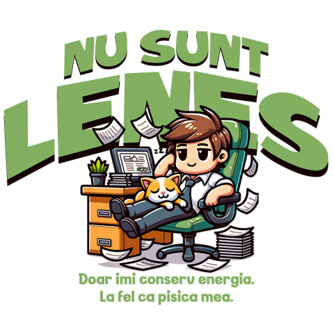 Sticker Personalizat - Sticker Adeziv Autocolant Personalizat Bărbat Elegant în Costum cu Pisică „Nu Sunt Leneș, Doar Îmi Conserv Energia” - Cadou Haios