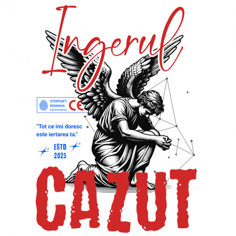INGERI - Sticker Adeziv Autocolant Personalizat Bărbat Cu Aripi și Text „Înger Căzut” - Artă Abstractă Motivatională pentru Familie și Prieteni