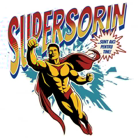 Sticker Adeziv Autocolant Personalizat Bărbat Puternic În Zbor Super Erou – Cadou Personalizat „Super Sorin Sunt Aici Pentru Tine”