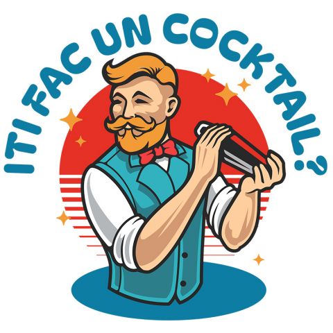 Sticker Adeziv Autocolant Personalizat „Barman cu Vesta și Mustață Personalizat - Cadou Perfect pentru Iubitorii de Cocktailuri”