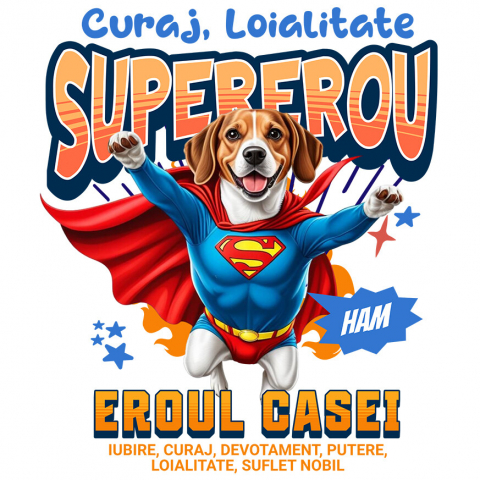 Cadouri Pentru Ea - Sticker Adeziv Autocolant Personalizat Beagle în Costum de Superman – Produse Personalizate pentru Familie și Copii