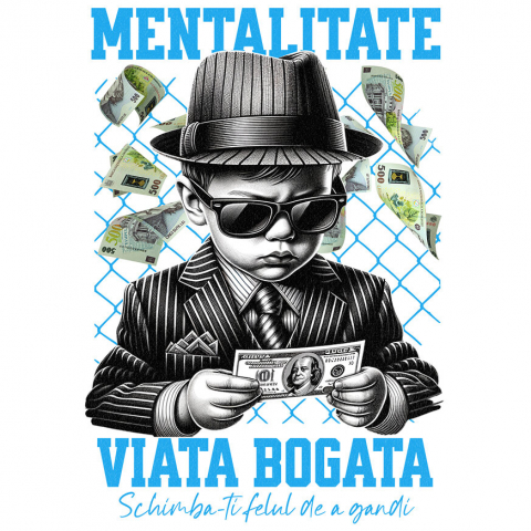 BANI - Sticker Adeziv Autocolant Personalizat Bebeluș în Costum Stil Mafiot cu Ochelari și Bancnotă – „Mentalitate Viață Bogată” – Cadou Personalizat pentru Familie, Tati, Copii, Prieteni