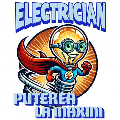Sticker Adeziv Autocolant Personalizat Bec Strălucitor Cu Pelerină Roșie Și Costum De Super Erou – Cadou Personalizat „Electrician Puterea La Maxim”