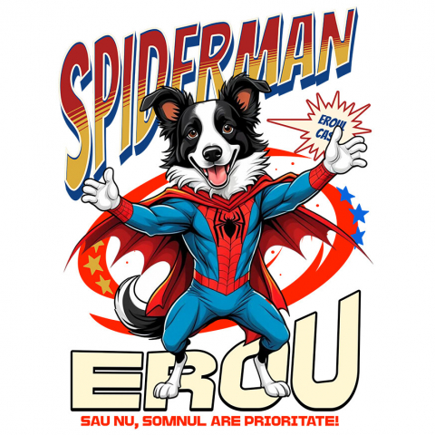 Sticker Adeziv Autocolant Personalizat Border Collie în Costum Spider-Man - Cadou Personalizat pentru Copii și Familie