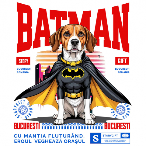 Sticker Personalizat - Sticker Adeziv Autocolant Personalizat Boxer În Costum de Batman – Câine Supererou pentru Copii și Iubitorii de Animale