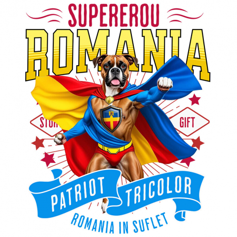 Sticker Adeziv Autocolant Personalizat Boxer în Costum de Căpitan România – Cadou Personalizat pentru Iubitorii de Câini