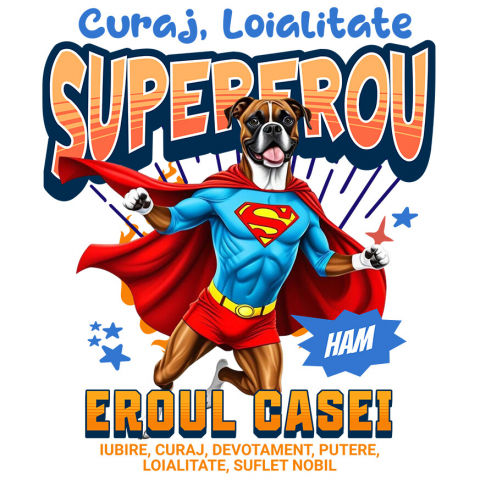 Cadouri Pentru Ea - Sticker Adeziv Autocolant Personalizat Câine Boxer în Costum de Superman – Produse Personalizate pentru Copii și Familie