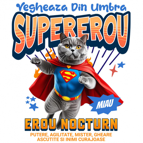 Cadouri Pentru Ea - Sticker Adeziv Autocolant Personalizat Pisică British Shorthair în Costum de Superman – Cadouri Personalizate pentru Familie și Copii