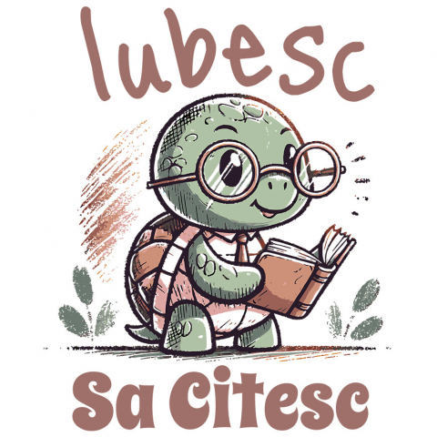 EDUCATIE - Sticker Adeziv Autocolant Personalizat Broască Țestoasă cu Carte și Ochelari de Soare | Iubesc Să Citesc