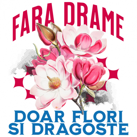 Sticker Adeziv Autocolant Personalizat Buchet de Flori Roz „Fara Drame, Doar Flori si Dragoste” | Cadou Romantic și Elegant