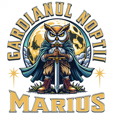 ANIMALE - Sticker Adeziv Autocolant Personalizat Bufniță Cavaler Gardianul Nopții - Cadou Personalizat cu Pelerină și Sabie