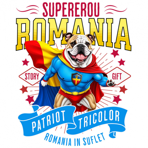 Sticker Adeziv Autocolant Personalizat Bulldog în Costum de Căpitan România – Cadou Personalizat pentru Iubitorii de Câini