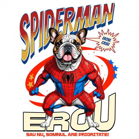 Sticker Personalizat - Sticker Adeziv Autocolant Personalizat Bulldog în Costum Spider-Man - Cadou Personalizat pentru Copii și Familie