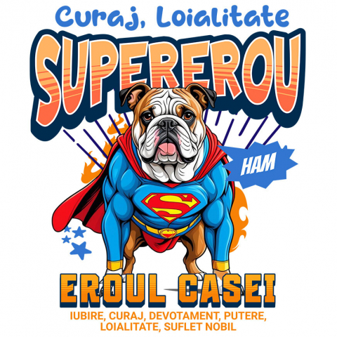 Sticker Adeziv Autocolant Personalizat Bulldog în Costum de Superman – Produse Personalizate pentru Familie și Copii